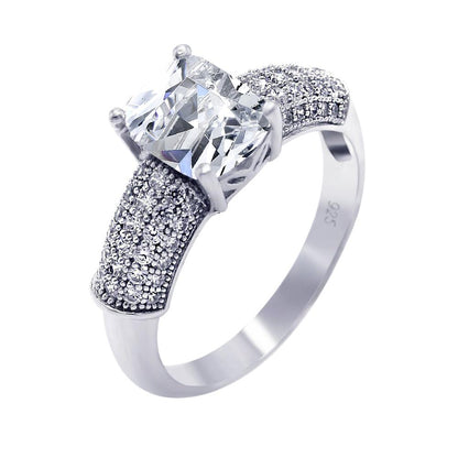 925 Silver Rhodium Plated Micro Pave Square Center CZ Ring