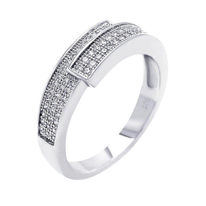 925 Silver Rhodium Plated Micro Pave CZ Overlap Ring