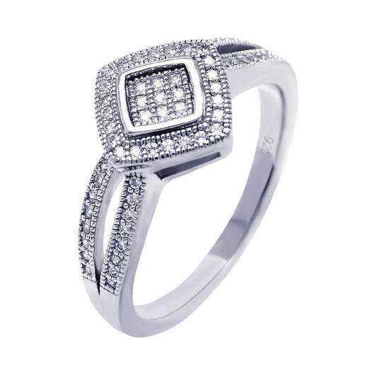 925 Silver Rhodium Plated Micro Pave CZ Diamond Shaped Ring