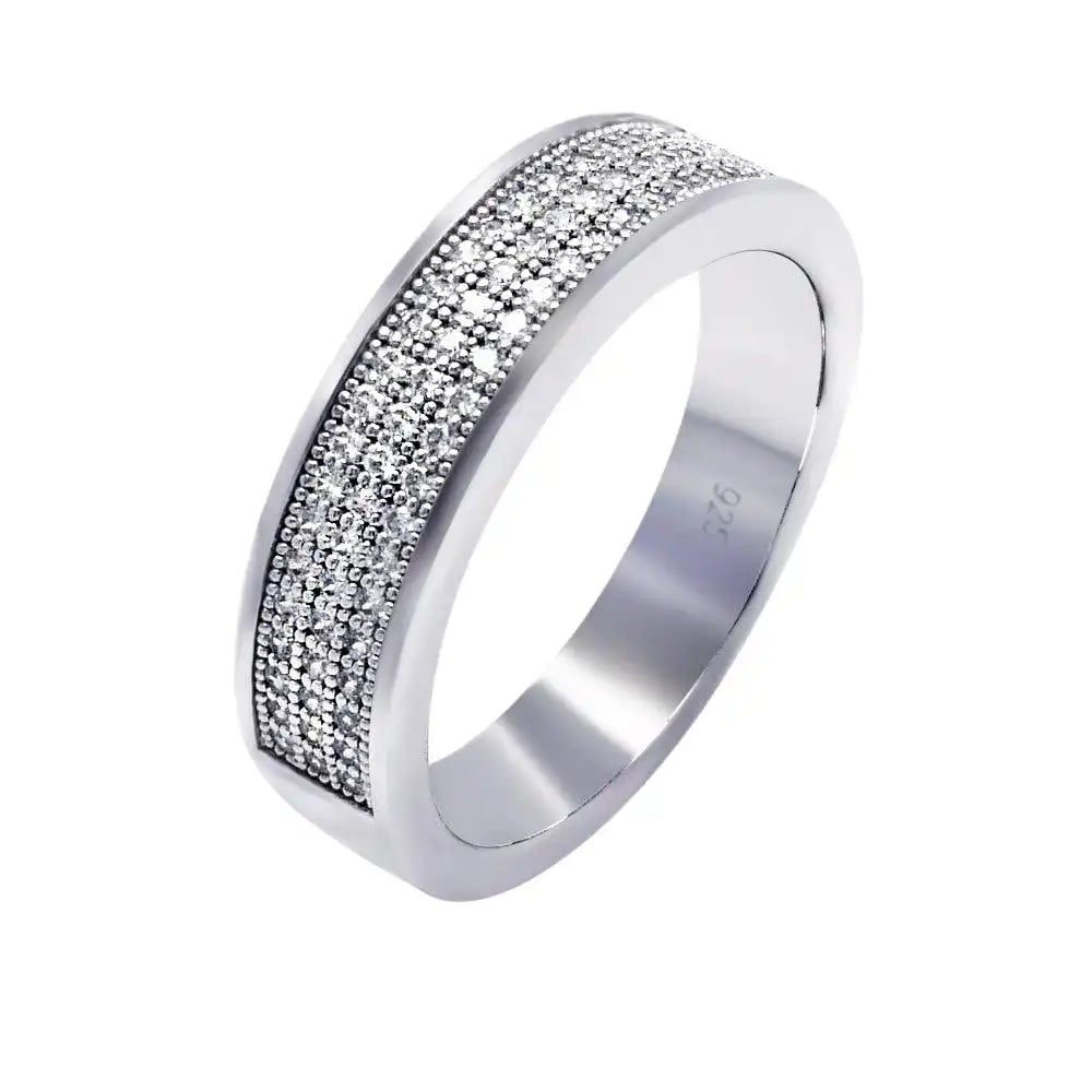 925 Sterling Silver Rhodium Plated Half Micro Pave CZ Ring