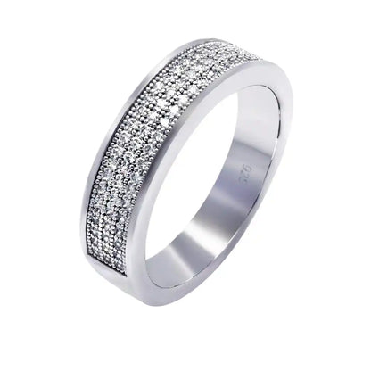 925 Sterling Silver Rhodium Plated Half Micro Pave CZ Ring