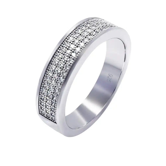 925 Sterling Silver Rhodium Plated Half Micro Pave CZ Ring