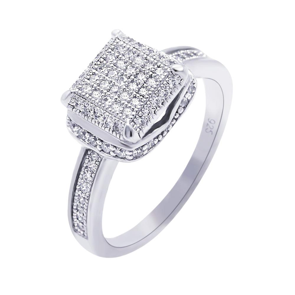 925 Silver Rhodium Plated Micro Pave CZ Square Ring