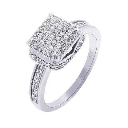 925 Silver Rhodium Plated Micro Pave CZ Square Ring
