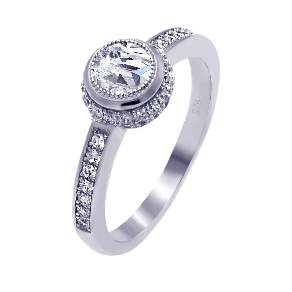 925 Silver Rhodium Plated Micro Pave Round Center CZ Circle Ring