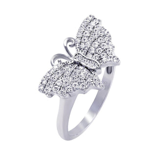 925 Silver Rhodium Plated Micro Pave CZ Butterfly Ring