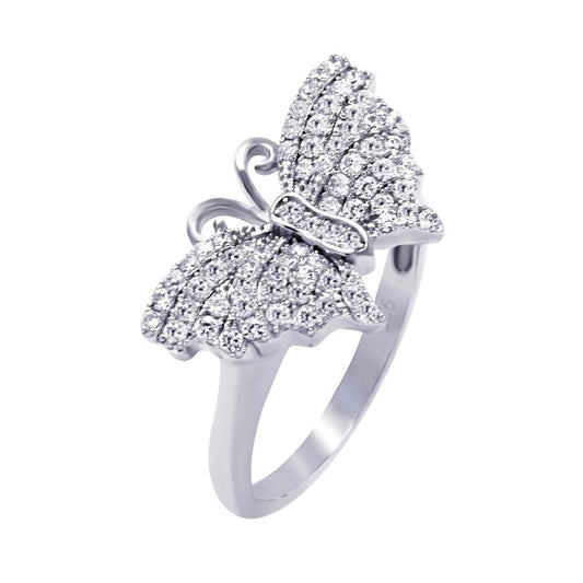 925 Silver Rhodium Plated Micro Pave CZ Butterfly Ring