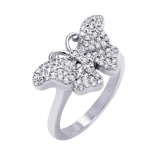 925 Silver Rhodium Plated Micro Pave CZ Butterfly Ring