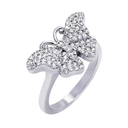 925 Silver Rhodium Plated Micro Pave CZ Butterfly Ring