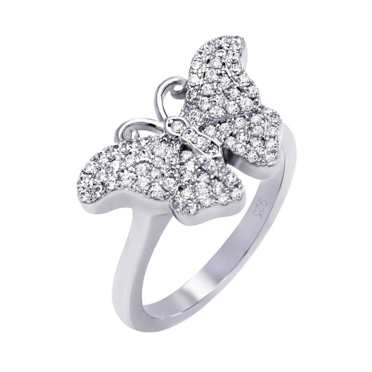 925 Silver Rhodium Plated Micro Pave CZ Butterfly Ring