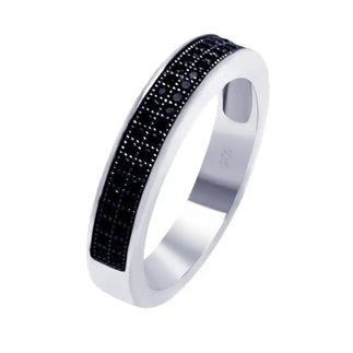 925 Sterling Silver Rhodium Plated Half Micro Pave Black CZ Ring