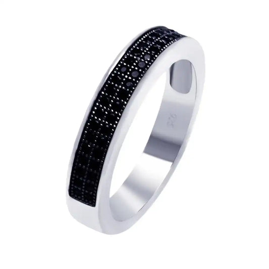 925 Sterling Silver Rhodium Plated Half Micro Pave Black CZ Ring