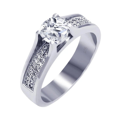 925 Silver Rhodium and Black Rhodium Plated Micro Pave Clear and Black CZ Ring