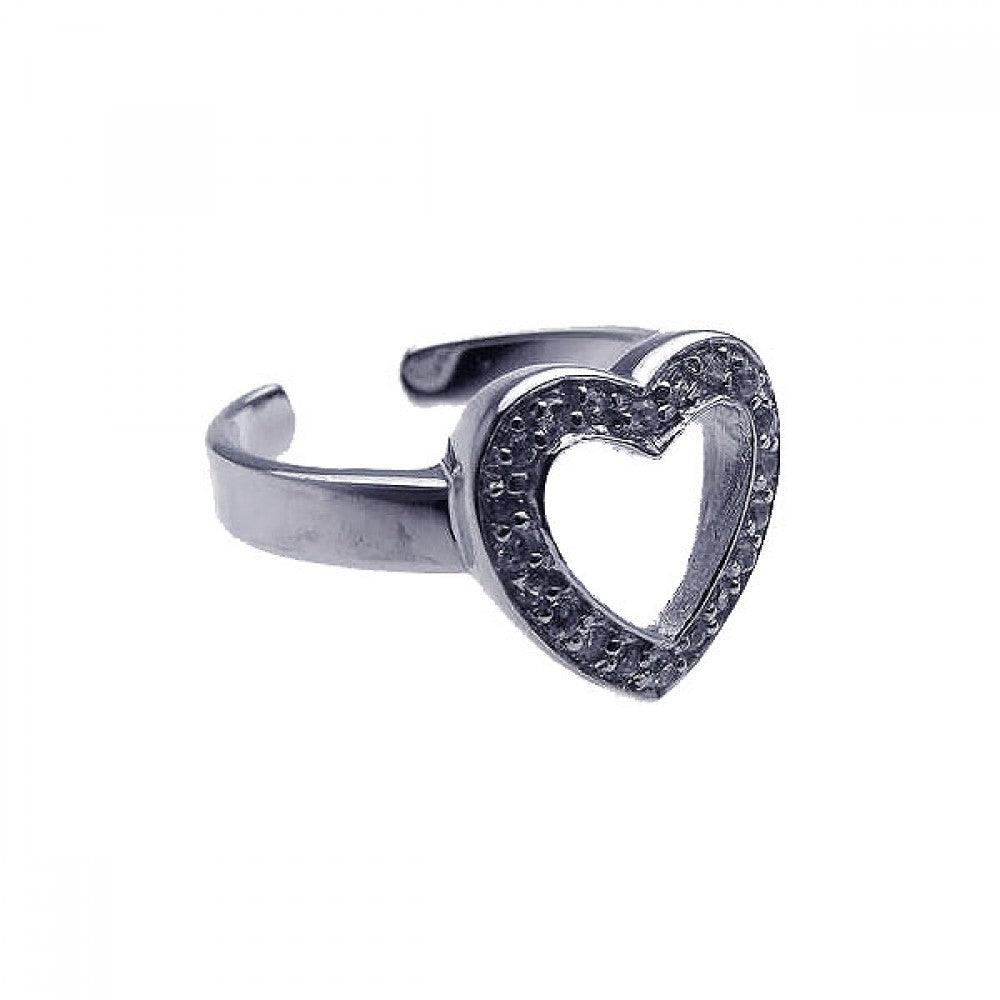 925 Silver Rhodium Plated Clear CZ Open Heart Toe Ring