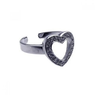 925 Silver Rhodium Plated Clear CZ Open Heart Toe Ring