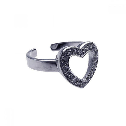925 Silver Rhodium Plated Clear CZ Open Heart Toe Ring