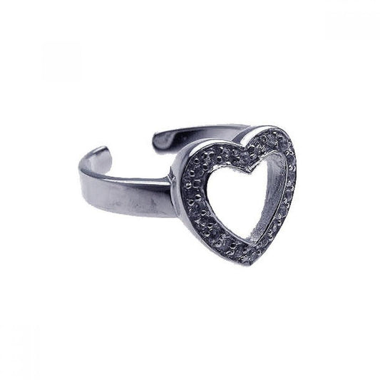 925 Silver Rhodium Plated Clear CZ Open Heart Toe Ring