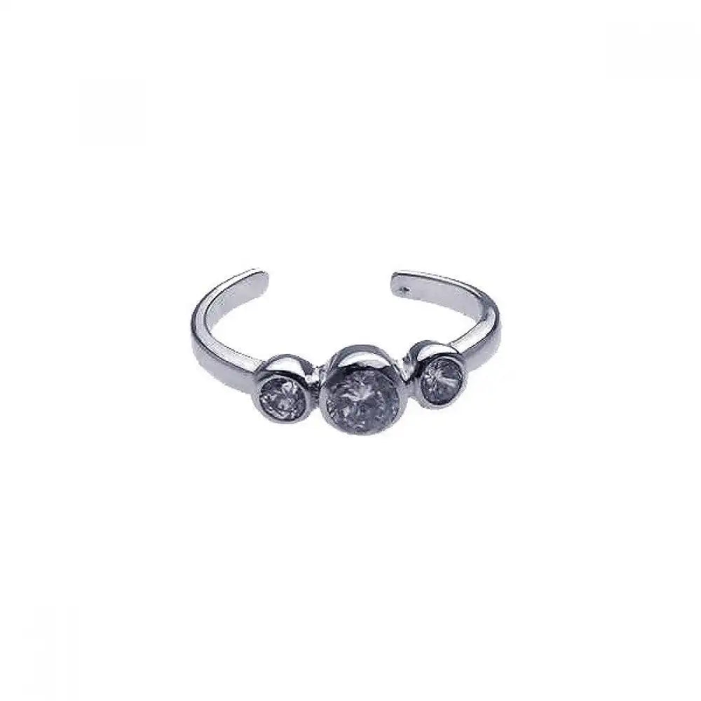 925 Sterling Silver Rhodium Plated 3 Set Clear CZ Toe Ring
