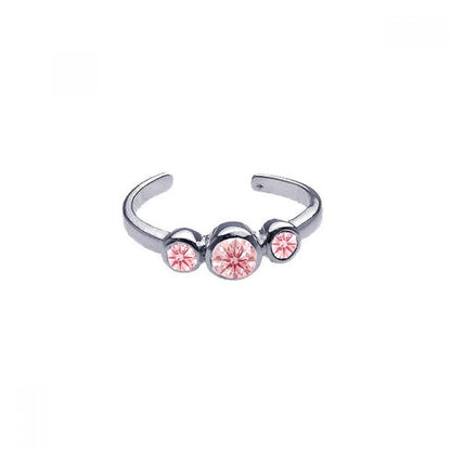 925 Silver Rhodium Plated 3 Set Pink CZ Toe Ring