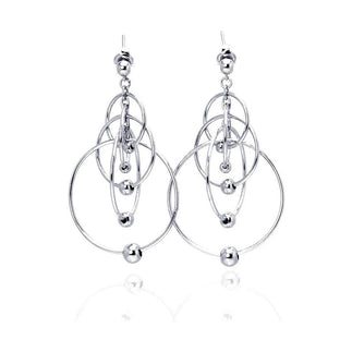 925 Silver Rhodium Plated Multiple Graduated Open Circles Hanging Ball Chandelier Hook Earrings